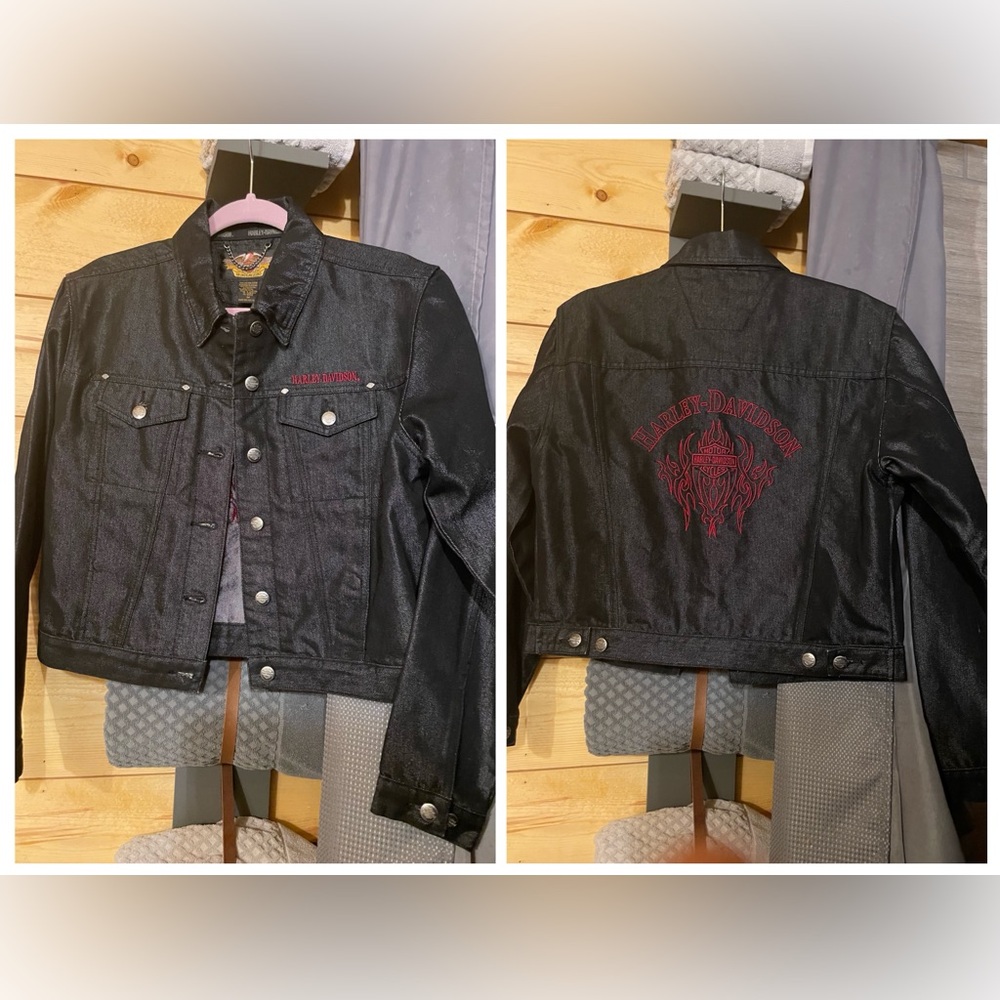 Harley Davidson Black Denim Jean Jacket, Women’s Size Medium